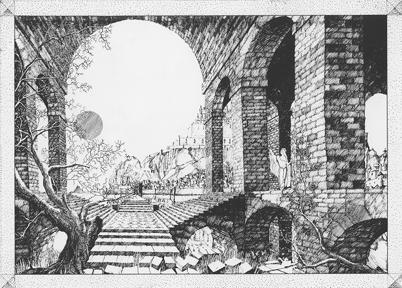 <p><em>The Ruins</em> (Michael D. Jones, 1980). Pencil on paper<em>.</em></p>
