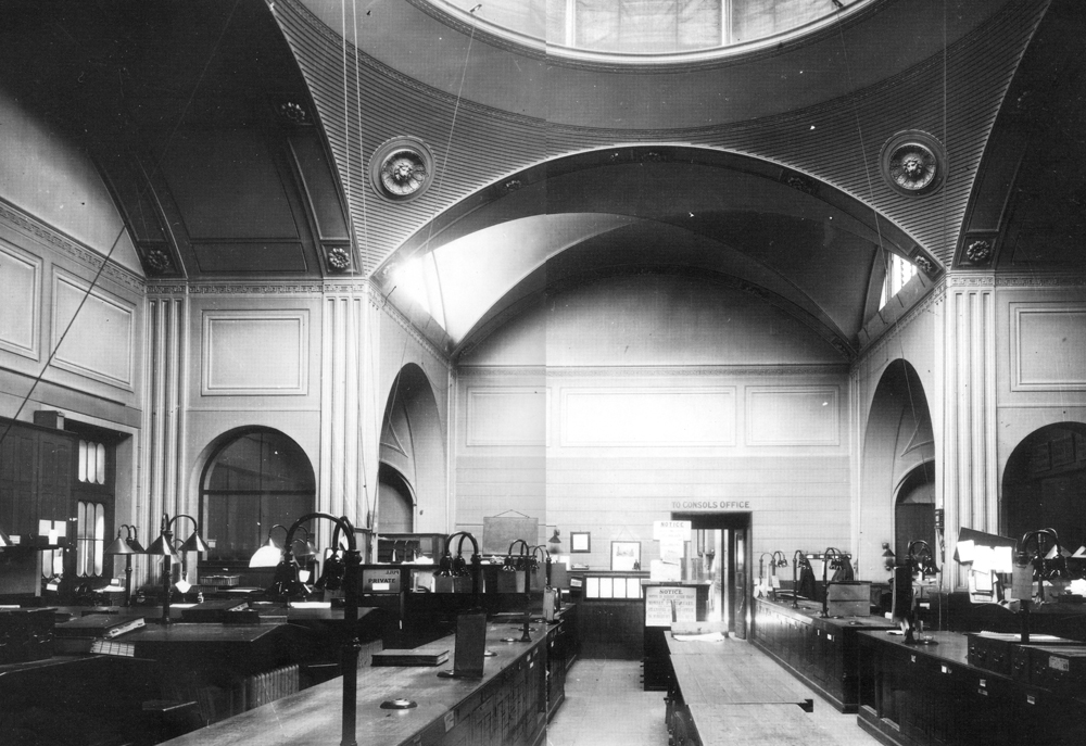 <p>Bank Stock Office at the Bank of England, as built by Soane in 1791–93. Photograph Frank Yerbury, c. 1920s.</p>
