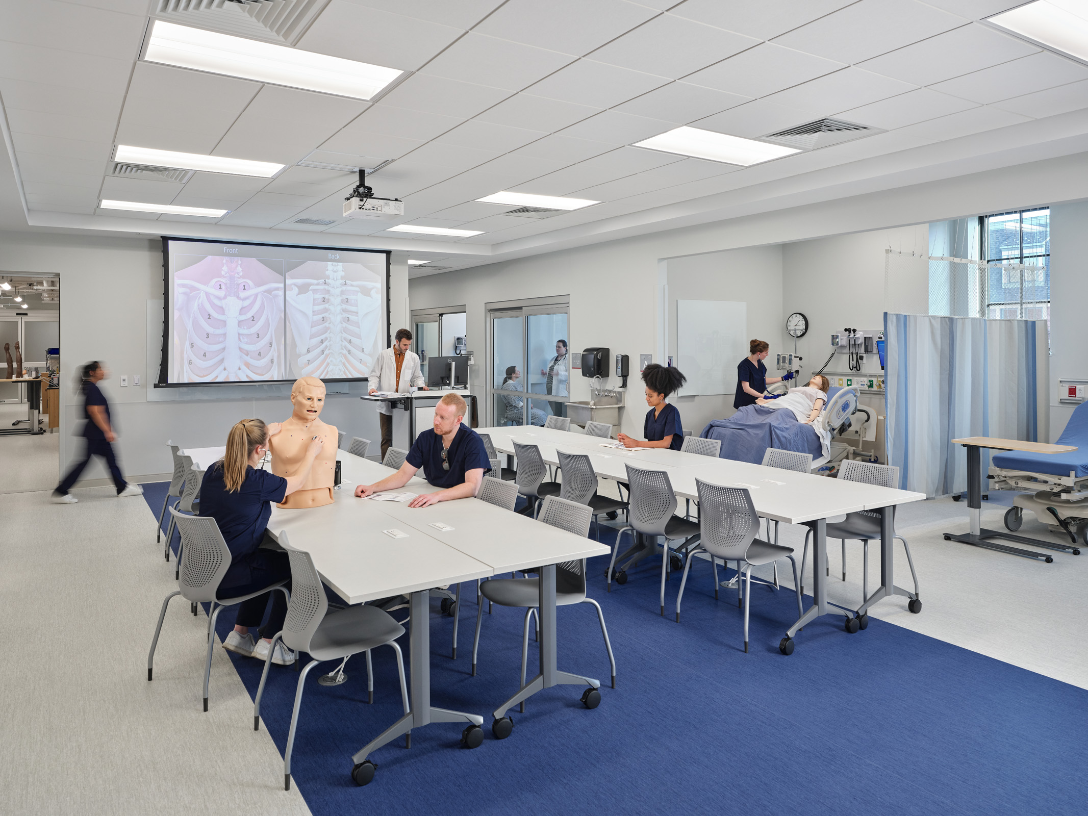 <p>Specialized learning spaces, such as the high–tech clinic classroom at The Catholic University Conway School of Nursing, utilize technology in conjunction with hands-on experience in ways that can't be replicated by digital platforms. Photo: Keith Isaacs</p>