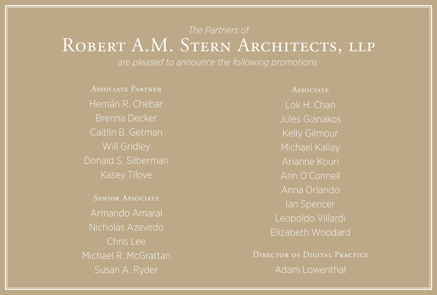 Robert A.M. Stern Architects Announces New Promotions