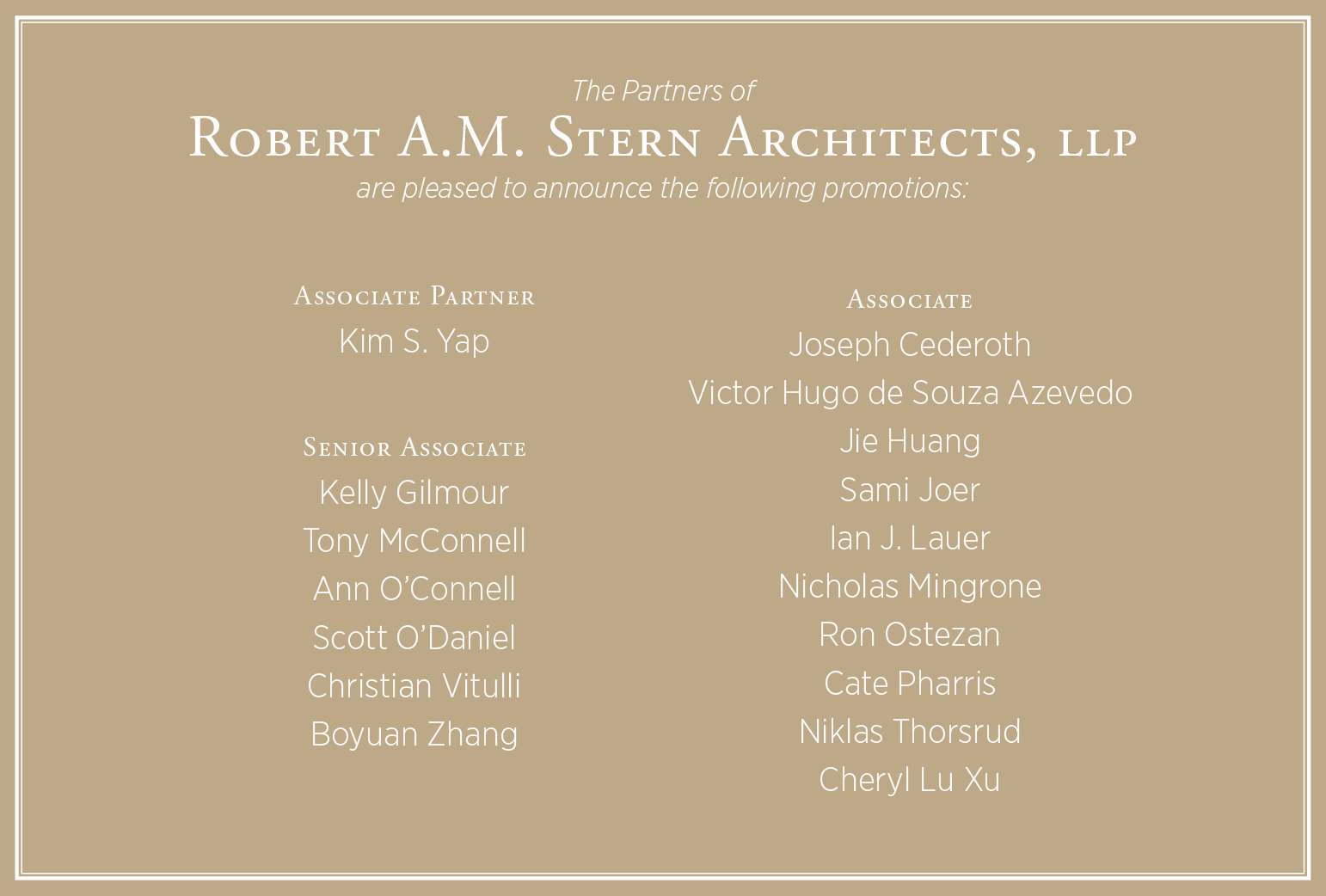 Robert A.M. Stern Architects Announces New Promotions