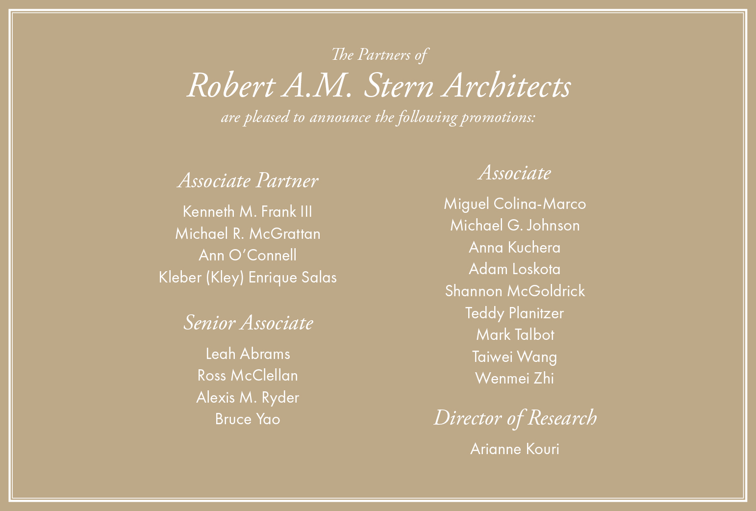 Robert A.M. Stern Architects Announces New Promotions